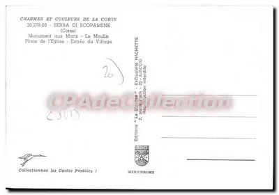 Serra di Scopamene — vista do monumento aos mortos, da igreja, do moinho e do vilarejo — Edições Diplomata — Verso