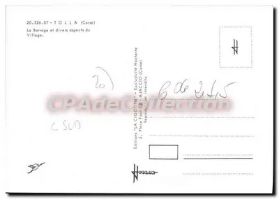 Tolla i elektrownia — Wydawnictwo 'La Cigogne' (Korsyka) nr 20.326.07 — Rewers