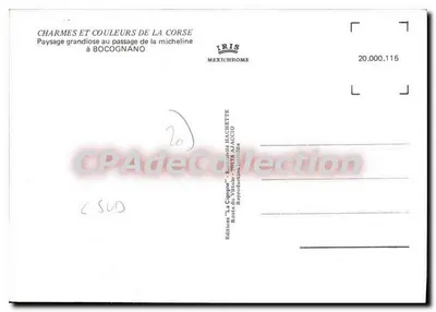 Pogląd na przejazd pociągu micheline w Bocognano — Wydawnictwo 'La Cigogne' - Mexichrome — Rewers