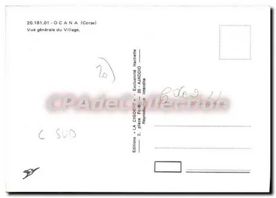 Ocana (Córsega) — Vista geral do vilarejo — Edições La Cigogne — Verso