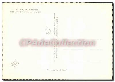 Ponte Génois sobre o Golo - Córsega — editor Corsica, n° 3217 — Verso