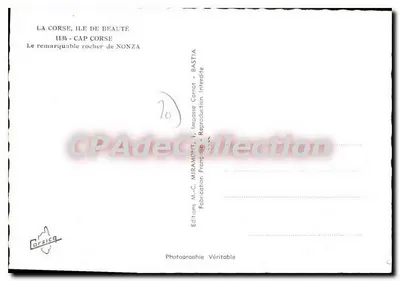 Cap Corse - Rocher de Nonza — Éditions M.-C. Miramont, série 11¾ — Verso