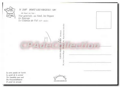 BORT-LES-ORGUES — ogólny widok, przepływ, zamek — wydawca Éléécolor, nr 2187 — Rewers