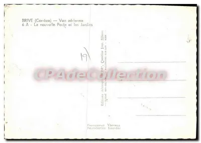 Brive (Corrèze) — Vista aérea — A nova Poste e os Jardins — Éditions Aériennes, Combier Imp. Mâcon — Verso