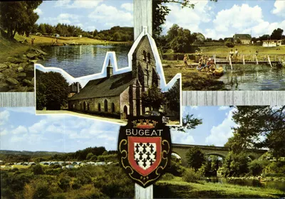 Bugeat — vista panorâmica com igreja, acampamento e ponte — Éditions Théoljac