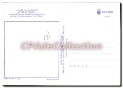Visão geral da estação climática de Bugeat — Monedières (alt. 700m) — Edições Larrieu, n° 191001 — Verso