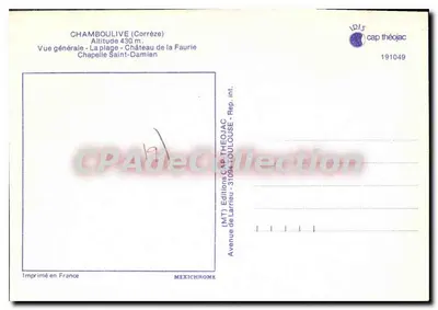 Chamboulive — vista geral, praia, castelo, capela — Éditions Larrieu, n° 191049 — Verso