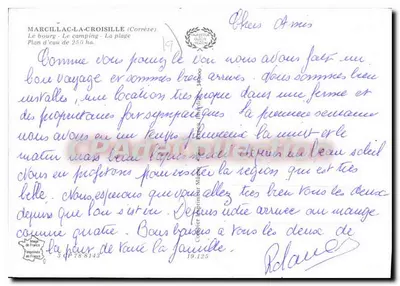 Marcillac-la-Croisille — vista aerea, campeggio, spiaggia e velieri — editore sconosciuto, n. serie 19 — Verso