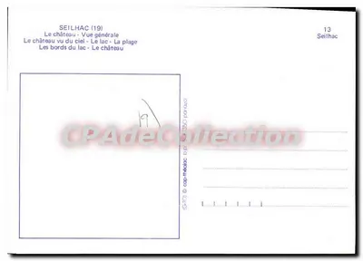 Seilhac — Widok ogólny, zamek, jezioro, plaża — Stara pocztówka deCollection — Rewers
