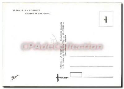 Treignac na Corrèze — vista panorâmica e igreja — editor Hachette Vichy — Verso