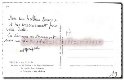 Tulle — Lembrança de Tulle — L. Chatoigneau, 92, Cours Victor-Hugo — Verso