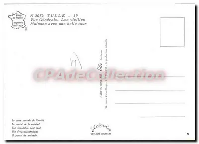 Tulle — Vista Geral. As antigas casas com uma bela torre — Editor Elée, N° 2054 — Verso