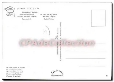 Tulle — ogólny widok, most nad Corrèzou, kościoł, prefektura — Élécé, N° 2080 — Rewers