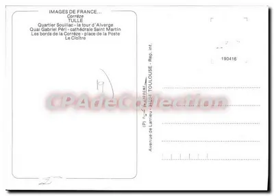 Tulle — panoramiczny widok i zabytki — Images de France, Toulouse — Rewers