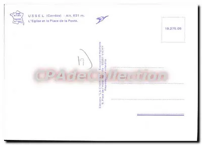 Kościół i Plac Pocztowy — Usse l (Corrèze) — Wydawnictwo 'La Cigogne' - 03201 Vichy — Rewers