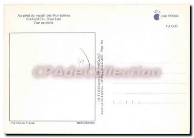 Chaumeil — Vista parcial ao pé do maciço das Monédières — Edições Cap Théoujac — Verso