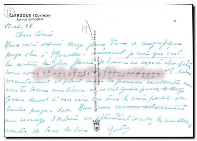 Clergoux — ulica główna — Wydawca Théo Jac Éditions Rép. P.P. 1975 — Rewers