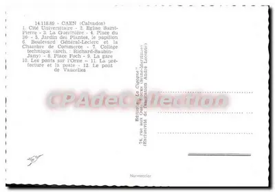 Caen — widok panoramiczny — Éditions La Cigogne — Rewers