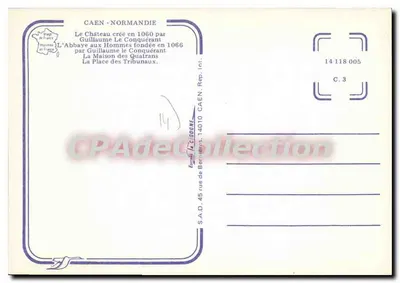 Caen — Zamek, Abp. aux Hommes, Maison des Quatrans, Katedra — S.A.D. Normandie, n° 14 118 005 — Rewers