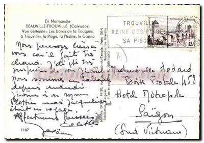 Trouville-sur-Mer — Luftbild der Ufer der Touques, der Schwimmbecken und des Casinos — Éditions Greff — Rückseite