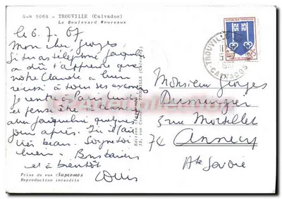 Vista de Trouville-sur-Mer — calçada e rio — editor Sapcomos, n° G-N 5068 — Verso