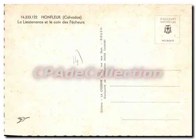 ノルマンディー・カレヴァド県 ホンフルール — リュテナントと漁師の角 — アンドレ・ルコンテ出版 — 裏面
