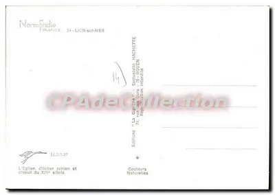 Lion-sur-Mer — Iglesia, campanario románico y capilla del siglo XIII — Ediciones Hachette — Reverso