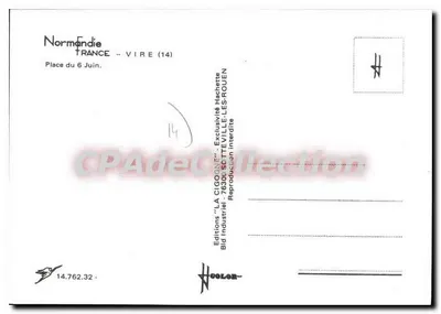 Place du 6 Juin em Vire — Normandia — Edições 'LA CIGOGNE' — Verso