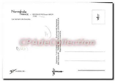 Bernières-sur-Mer — Campo de bolas — Edições 'LA CIGOGNE' n°14.066.38 — Verso