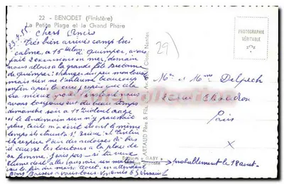 A Pequena Praia e o Grande Farol — Benodet (Finistère) — Artaud Père & Fils, Nantes — Verso
