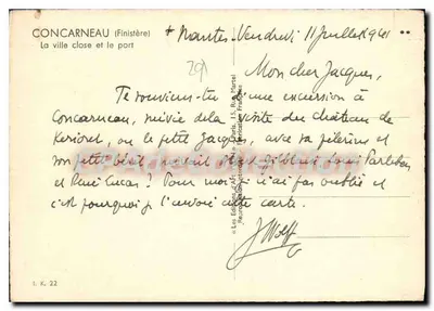 Concarneau (Finistère) — Miasto zamknięte i port — Wydawnictwo J. S. Bartel, Francja — Rewers