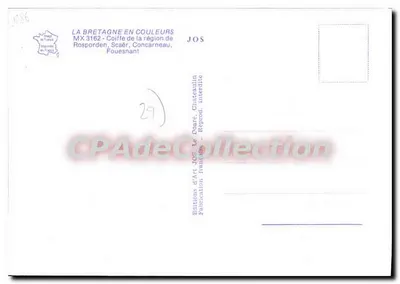 Coiffe da região de Rosporden, Concarneau — Edições de Arte JOS, Châteaulin — Verso