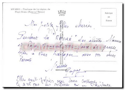 Costume de la région de Pont-Aven (Riec-s/Belon) — Édition Art. 724 — IRIS JOS — Verso