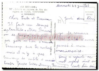 Crianças em trajes de festa das regiões de SCAER e BANNALEC — Edições Dépôké, n° 907 — Verso