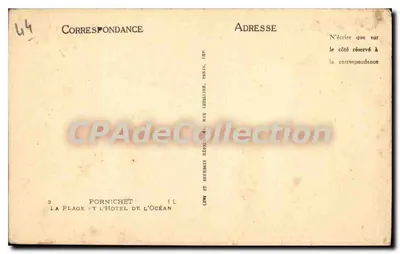 Praia e o Hotel do Oceano — Pornichet — Editor: L. P. e N. Schubin, Rue Litzellier, Paris — Verso