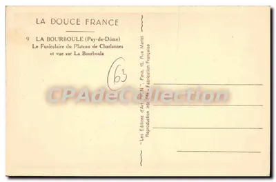 La Bourboule (Puy-de-Dôme) — Funicular Plateau de Charlannes i widok na La Bourboule — Éditions d'Art 'VON' n°63 — Rewers