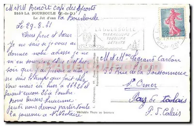 Fontanna w La Bourboule — dzieci i dorosli zebrani wokół — Elce — Rewers