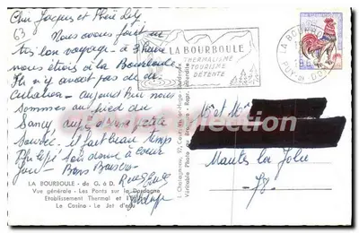 La Bourboule — Ogólny widok — Ujęcie termalne i fontanna — Wydawca L. Charagneau, numer serii nie widoczny — Rewers