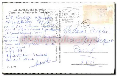 La Bourboule — vista do centro e do curso d'água — Éditions Françaises d'Art — Verso