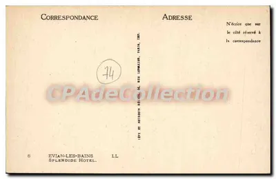 Hôtel Splendide — Évian-les-Bains — Editor: LL, Paris — Verso