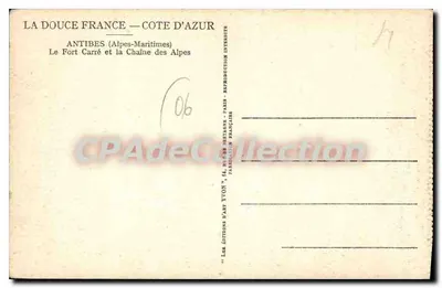 Antibes — O Forte Carré e a Cadeia dos Alpes — Éditions d'Art Yvon — Verso