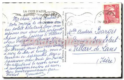 Antibes — Vista geral — Les Éditions Françaises, boulevard de Cimiez — Verso