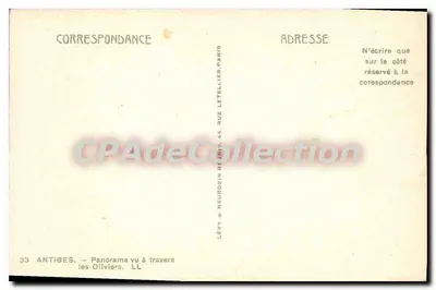 Antibes — Panorama gezien door de Oliven — Uitgever Lévy & Neurdein, Parijs, n°33 — Achterkant