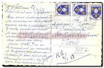 Antibes — The Grimaldi Castle — Vintage Postcard/Antike Ansichtskarte — Back