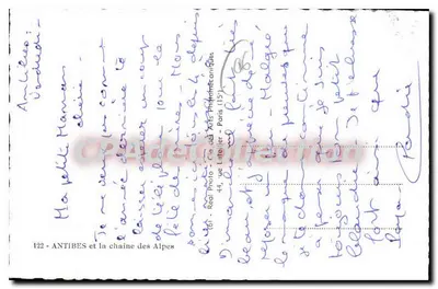 Antibes e a cadeia dos Alpes — 122 — editor Real Photo - Cie des Arts Photographiques — Verso