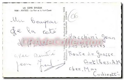Antibes - El Puerto y el Fuerte Carré — Ediciones MAR, Niza, n° 06 — Reverso