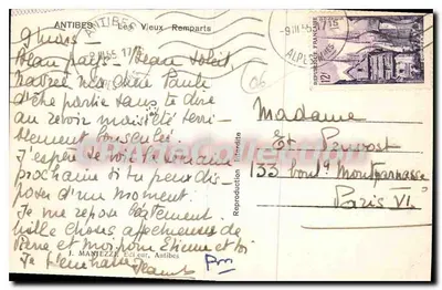 Antibes — De Oude Muren — J. MANTEZZE, Uitgever, Antibes — Achterkant