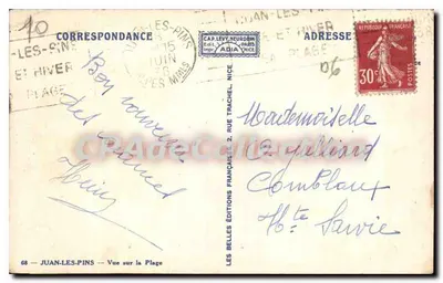 Juan-les-Pins — Uitzicht op de strand — Uitgave Adia, n°68 — Achterkant