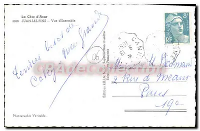Juan-les-Pins — Vista Geral — Edições RELLA, n°2368 — Verso