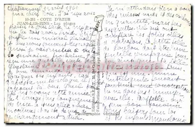 Juan-les-Pins — Praias da Costa Azul — Éditions S.P.T. 35, Bd Gambetta, Nice — Verso